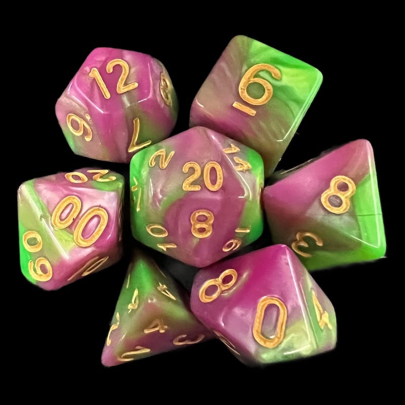 TDSO Duel Green & Rose 7 Dice Polyset