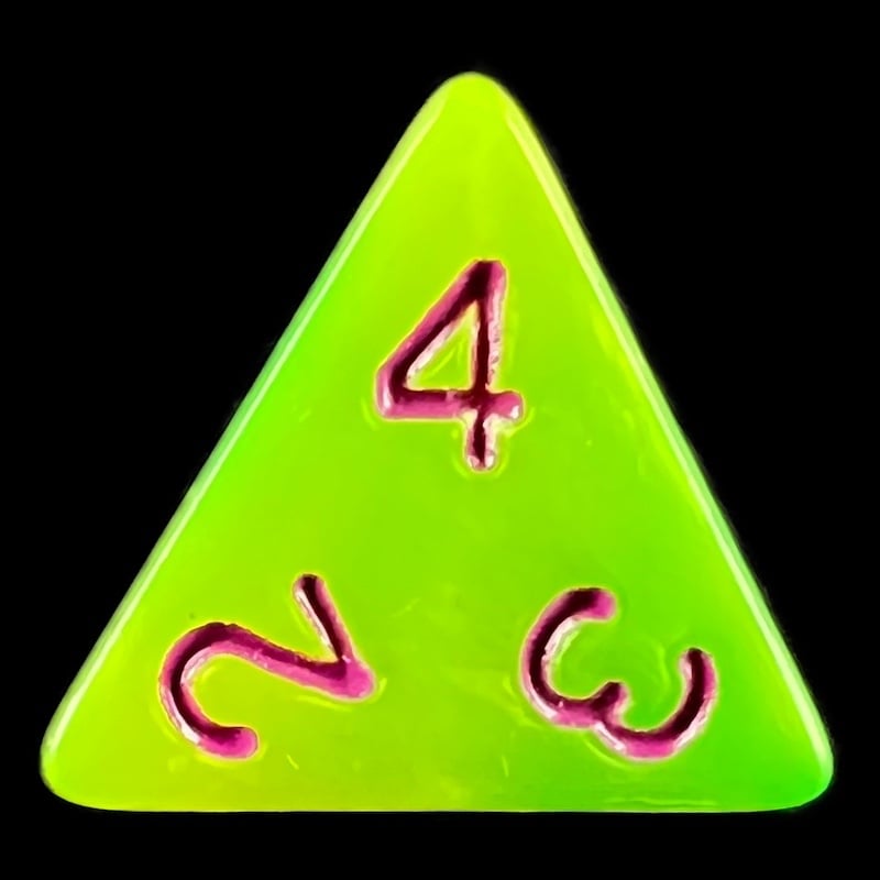 HALF PRICE CLEARANCE TDSO Duel Pearl Green & Yellow With Purple D4 Dice