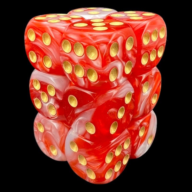 TDSO Duel Pearl Red & White With Gold 12 x D6 Dice Set – The Dice Shop ...