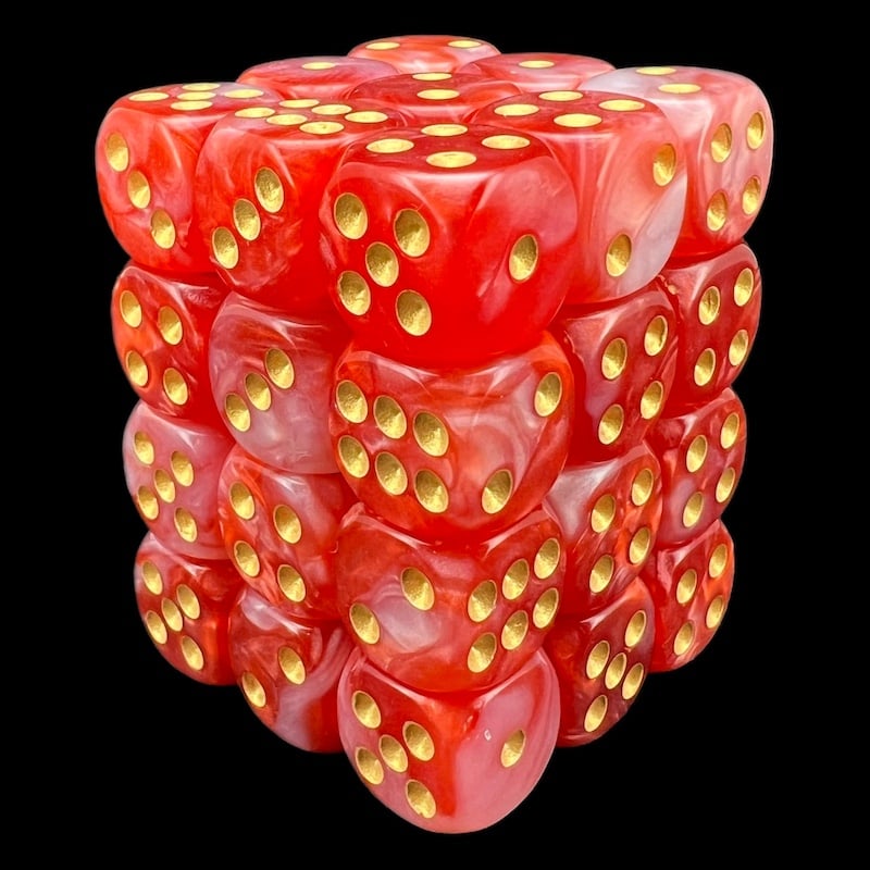 TDSO Duel Pearl Red & White With Gold 36 x D6 Dice Set