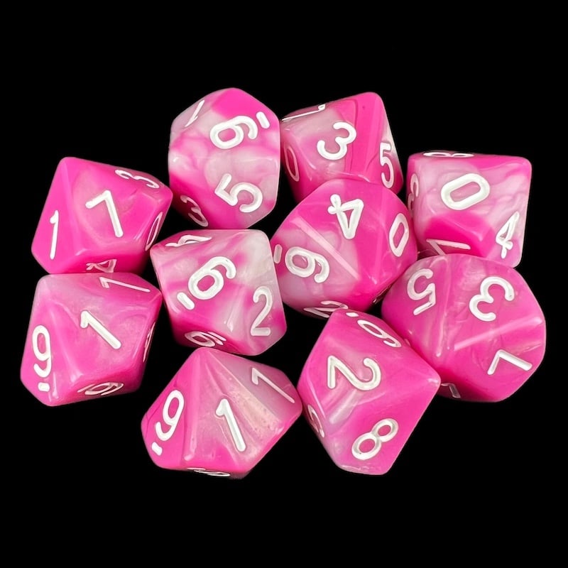 TDSO Duel Pink & Pearl White 10 x D10 Dice Set