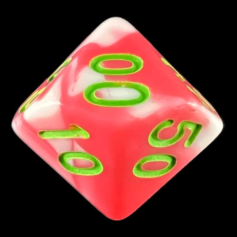 HALF PRICE CLEARANCE TDSO Duel Pink & White with Green Percentile Dice