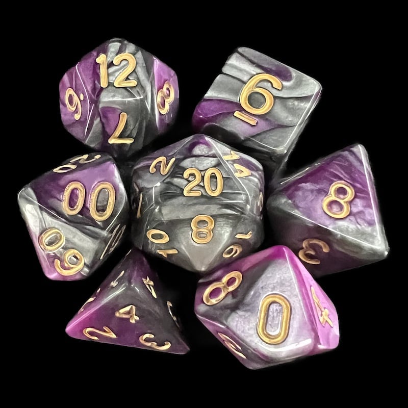 TDSO Duel Purple & Steel with Gold 7 Dice Polyset