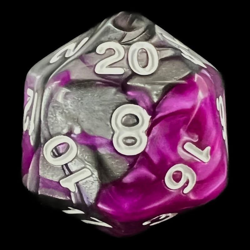 TDSO Duel Purple & Steel with White D20 Dice