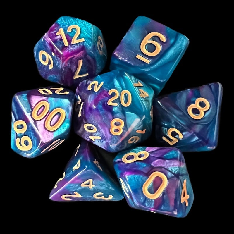 TDSO Duel Purple & Teal with Gold 7 Dice Polyset