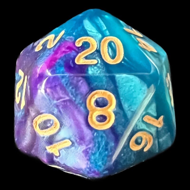 TDSO Duel Purple & Teal with Gold D20 Dice