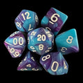 TDSO Duel Purple & Teal with White 7 Dice Polyset