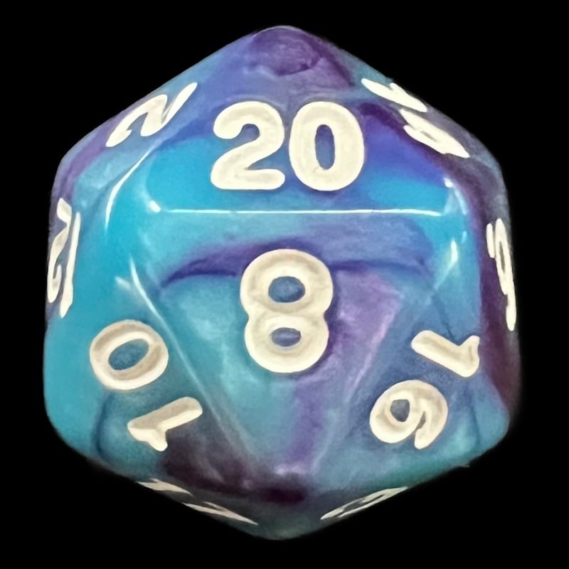 TDSO Duel Purple & Teal with White D20 Dice