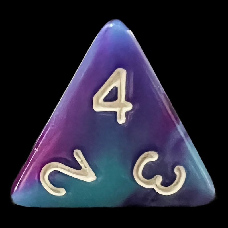 TDSO Duel Purple & Teal with White D4 Dice