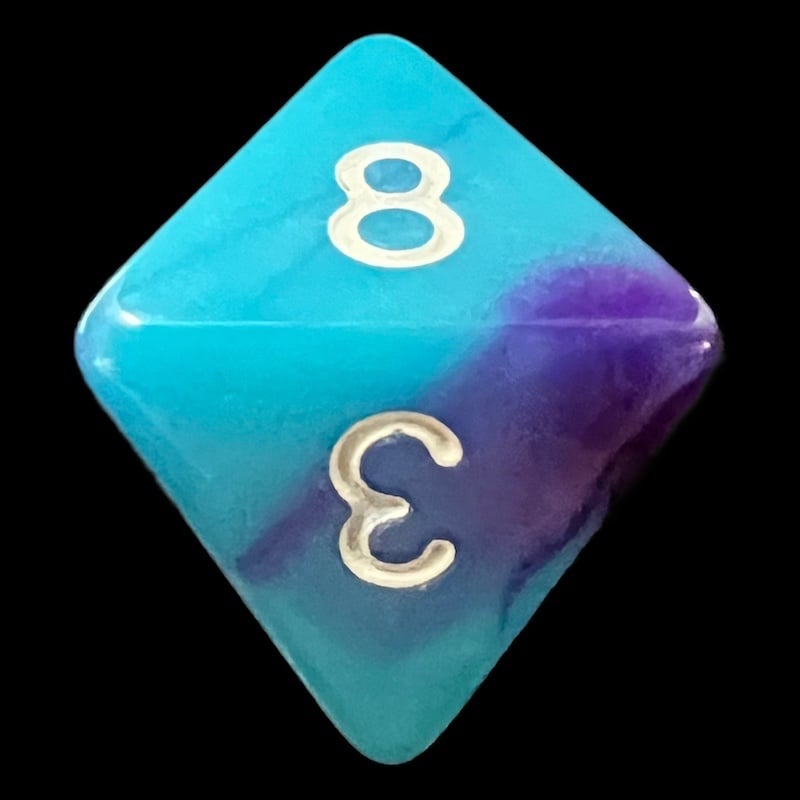 TDSO Duel Purple & Teal with White D8 Dice