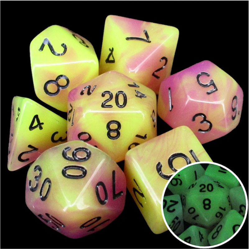 TDSO Duel Purple & Yellow Glow in the Dark 7 Dice Polyset