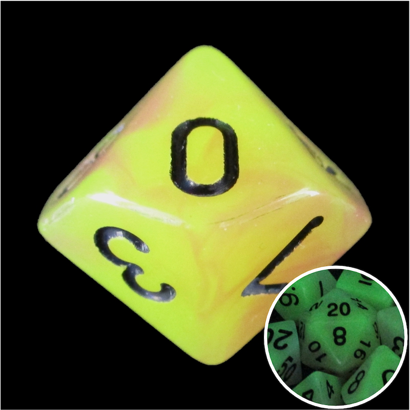 TDSO Duel Purple & Yellow Glow in the Dark D10 Dice
