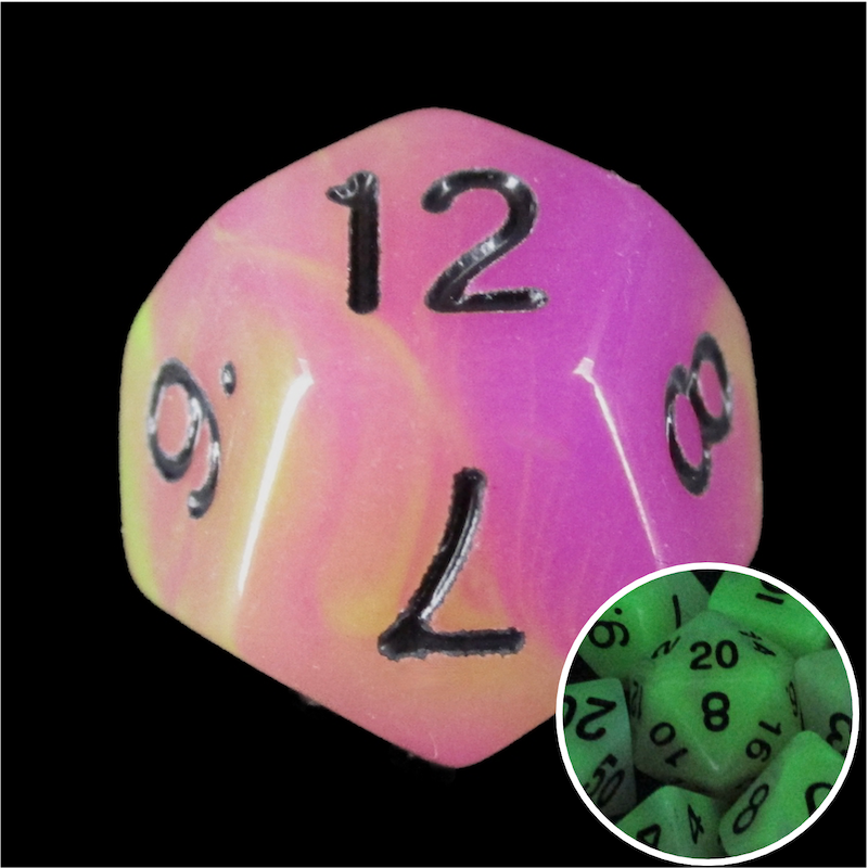 TDSO Duel Purple & Yellow Glow in the Dark D12 Dice