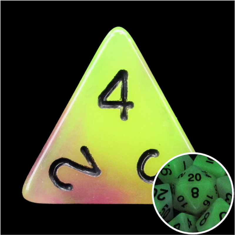 TDSO Duel Purple & Yellow Glow in the Dark D4 Dice