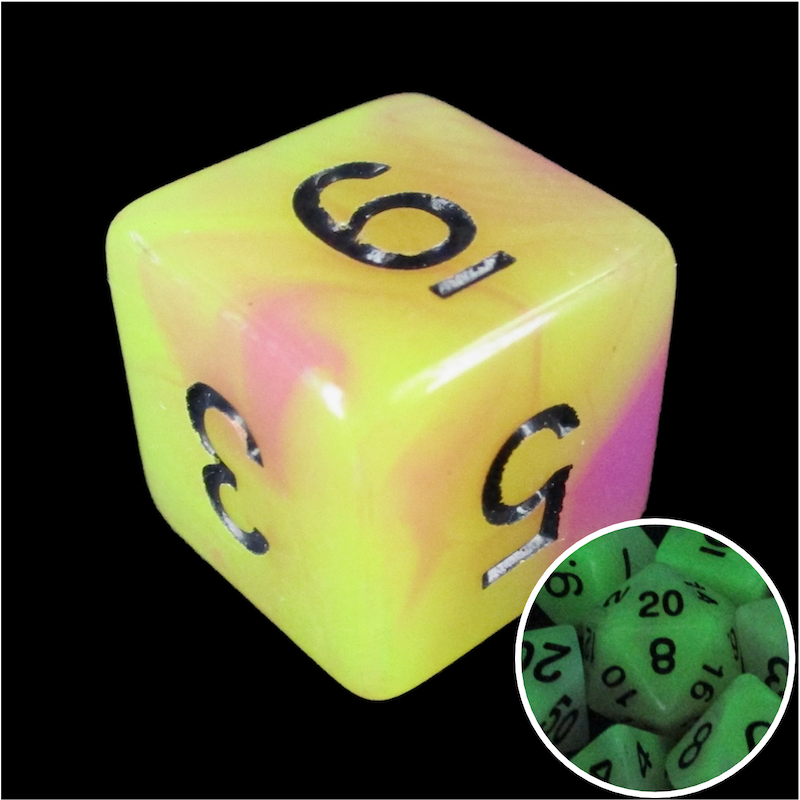 TDSO Duel Purple & Yellow Glow in the Dark D6 Dice