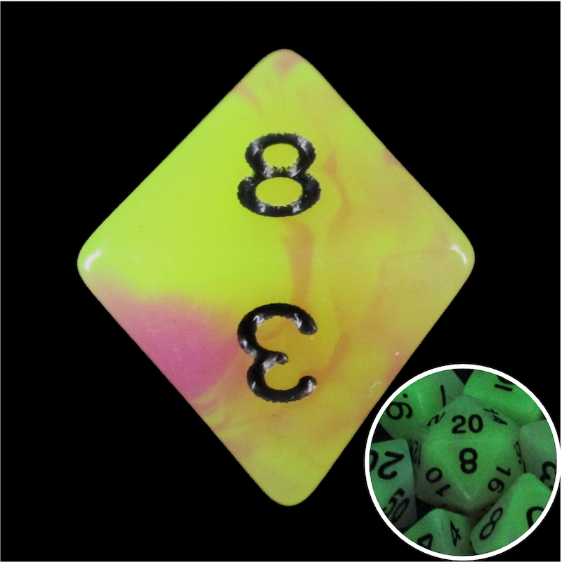 TDSO Duel Purple & Yellow Glow in the Dark D8 Dice