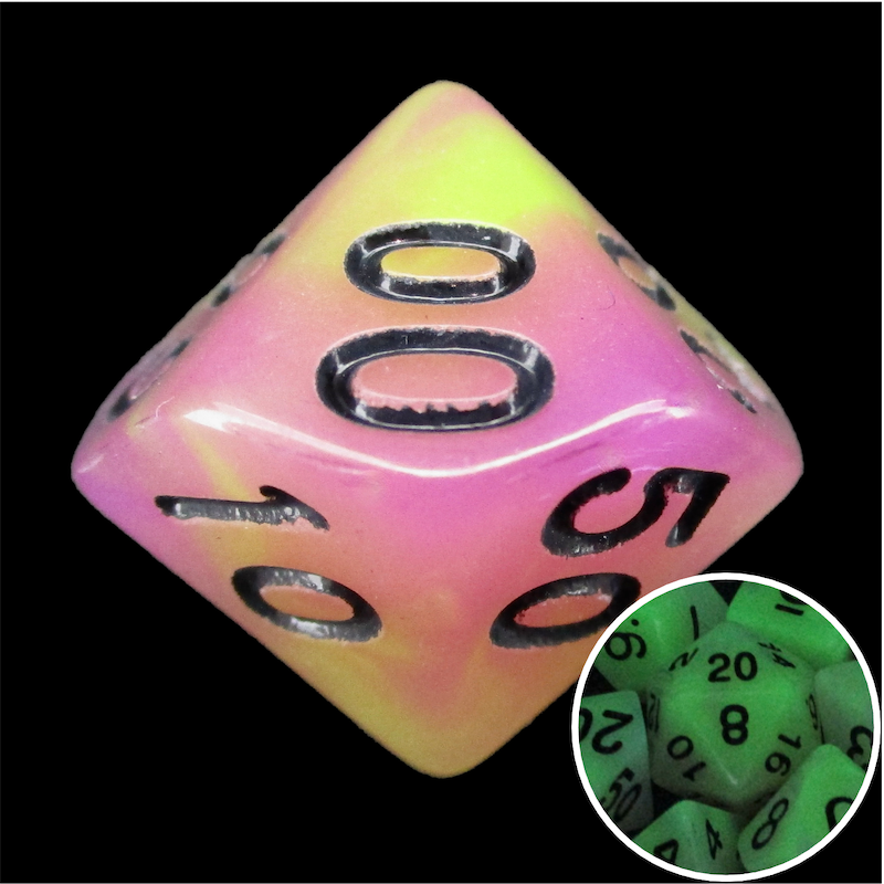 TDSO Duel Purple & Yellow Glow in the Dark Percentile Dice