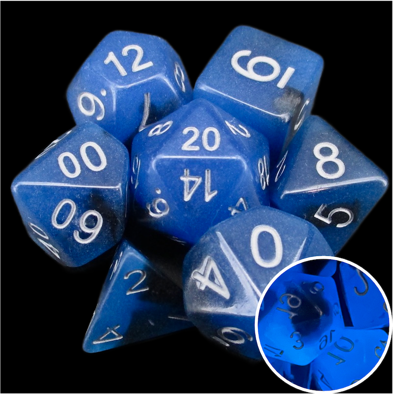 TDSO Duel Sapphire & Black Glow in the Dark 7 Dice Polyset