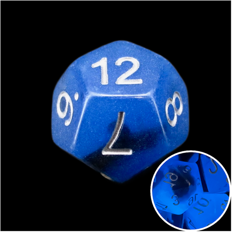 TDSO Duel Sapphire & Black Glow in the Dark D12 Dice