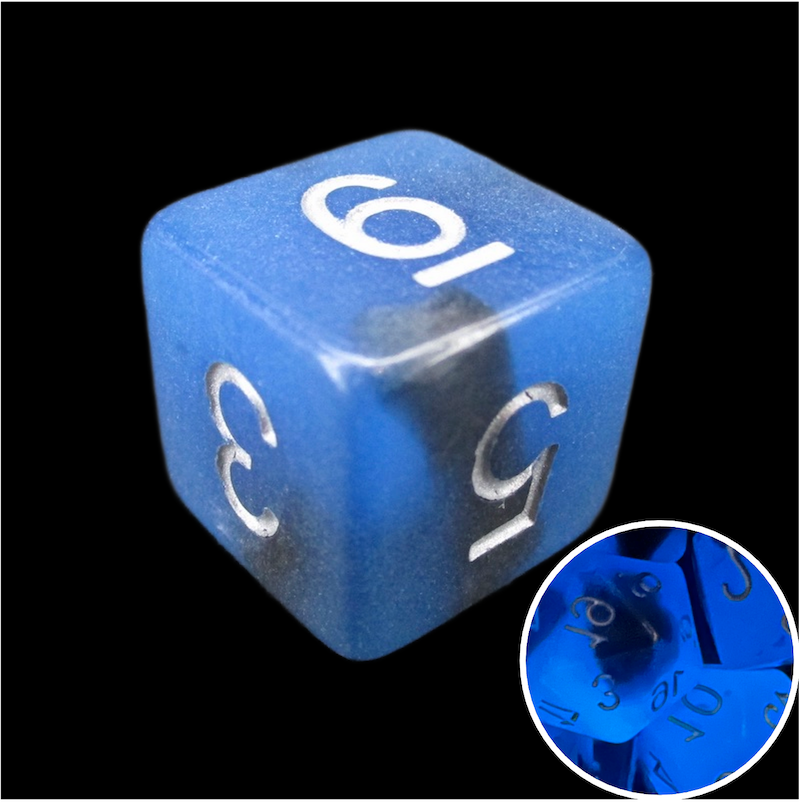 TDSO Duel Sapphire & Black Glow in the Dark D6 Dice