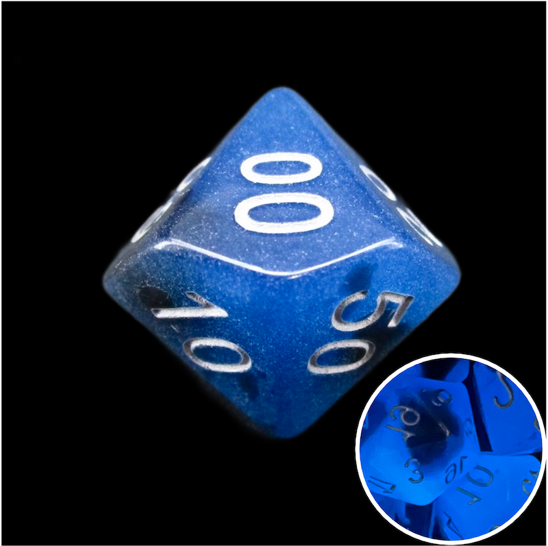 TDSO Duel Sapphire & Black Glow in the Dark Percentile Dice