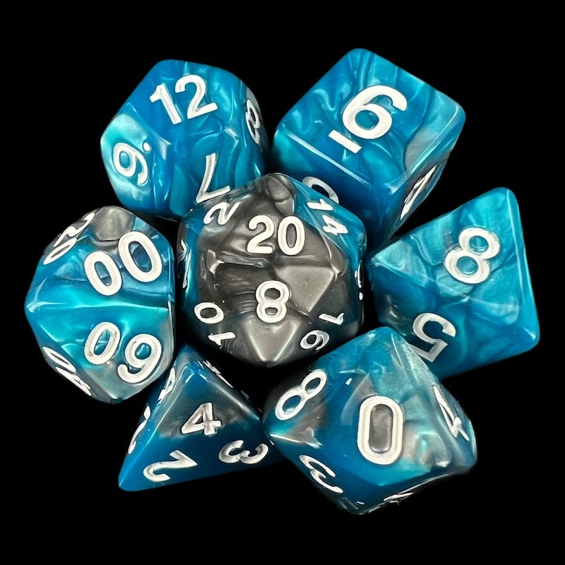 TDSO Duel Steel & Teal 7 Dice Polyset