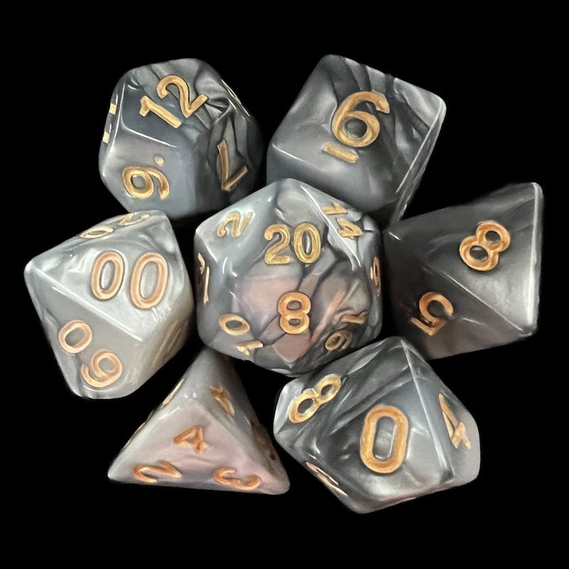 TDSO Duel Pearl Steel & White 7 Dice Polyset