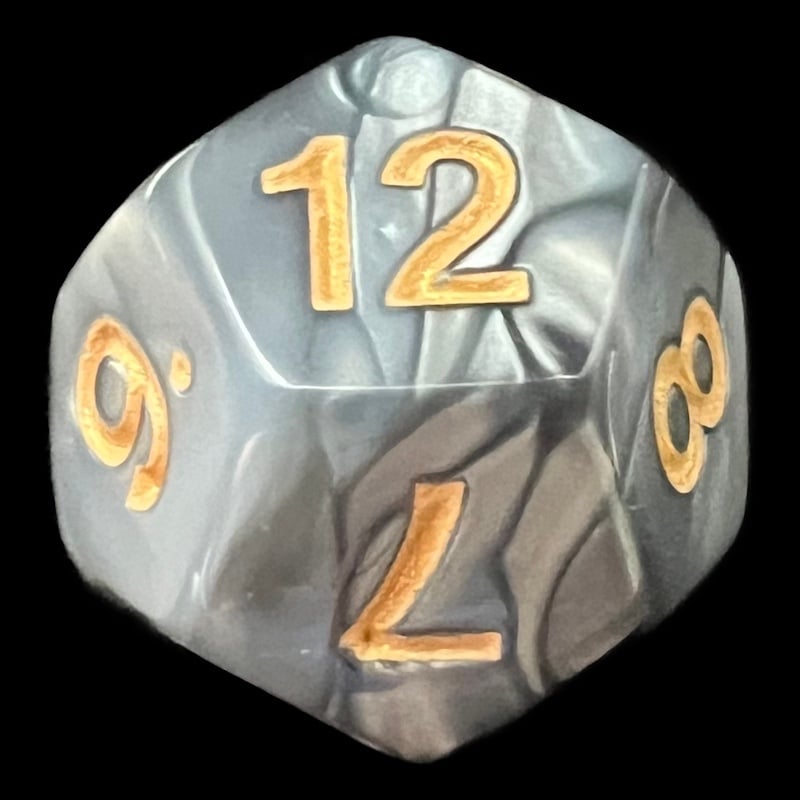 TDSO Duel Pearl Steel & White D12 Dice