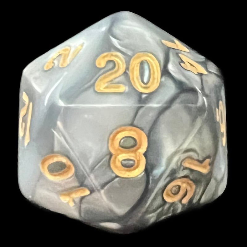 TDSO Duel Pearl Steel & White D20 Dice