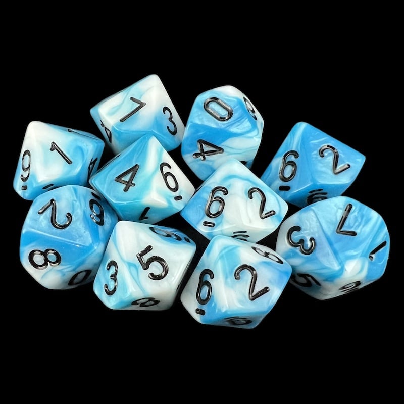 TDSO Duel Teal & White 10 x D10 Dice Set