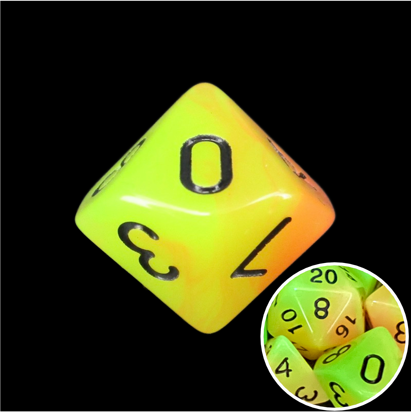 TDSO Duel Yellow & Orange Glow in the Dark D10 Dice