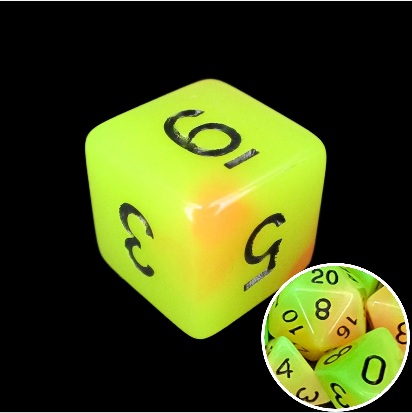 TDSO Duel Yellow & Orange Glow in the Dark D6 Dice