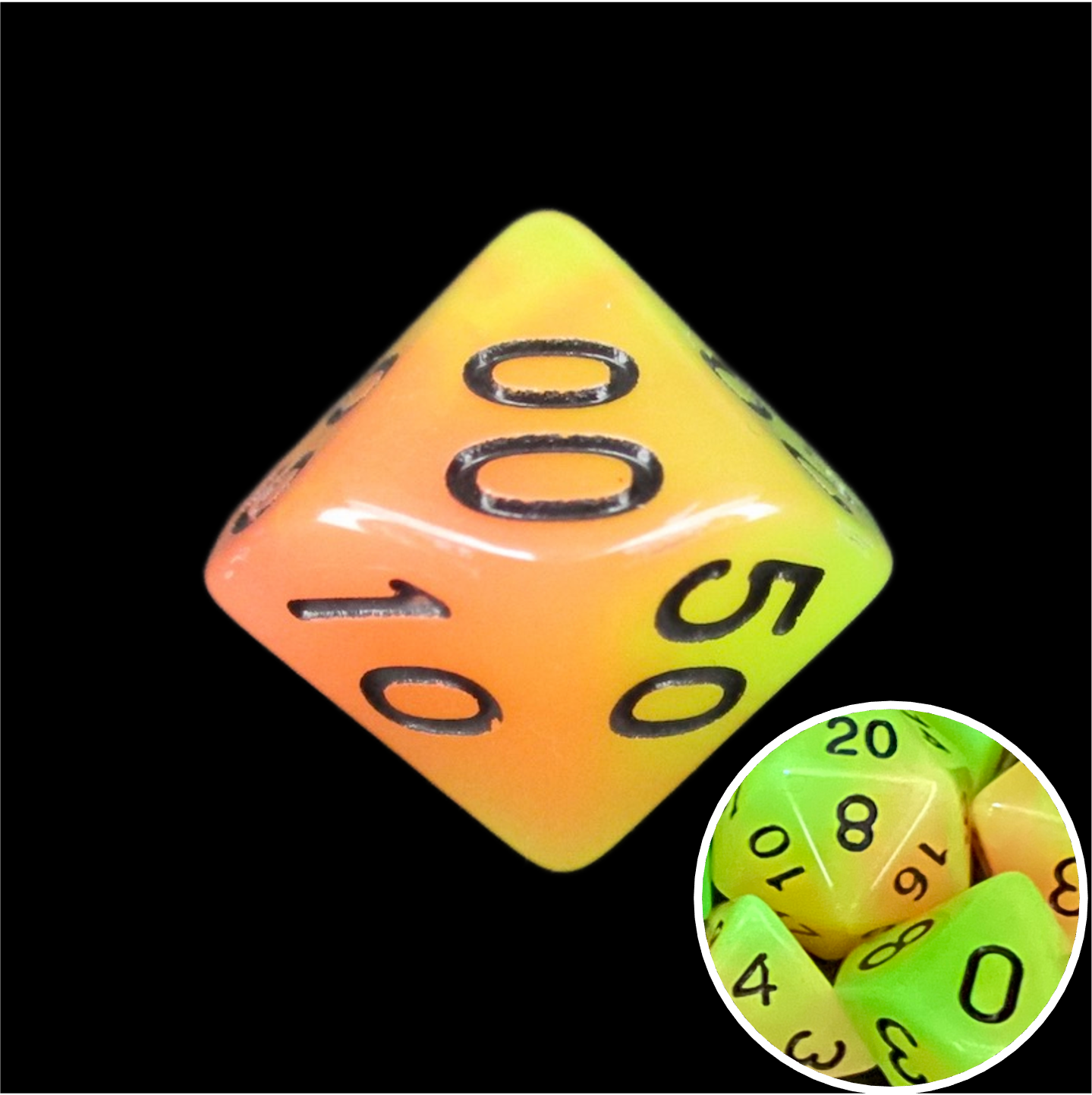TDSO Duel Yellow & Orange Glow in the Dark Percentile Dice