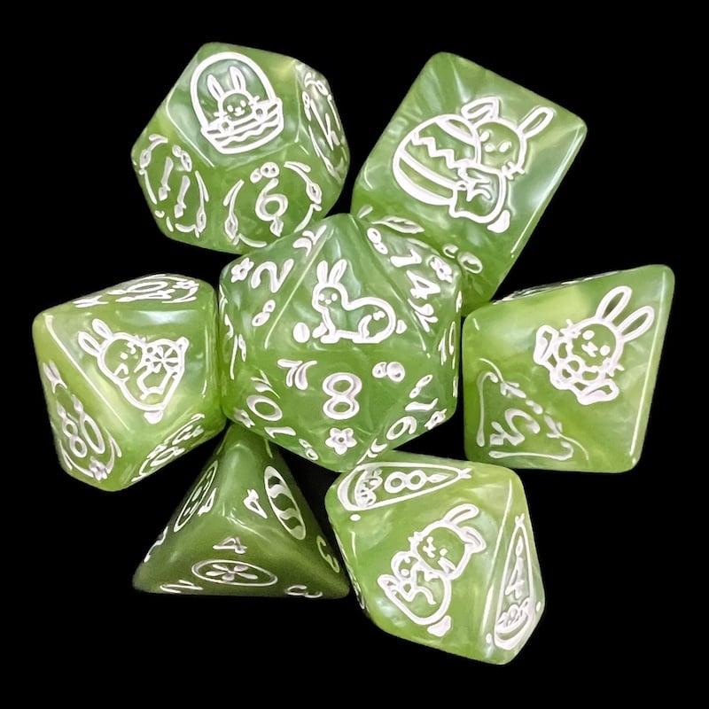 TDSO Easter Pearl Pale Green & White 7 Dice Polyset