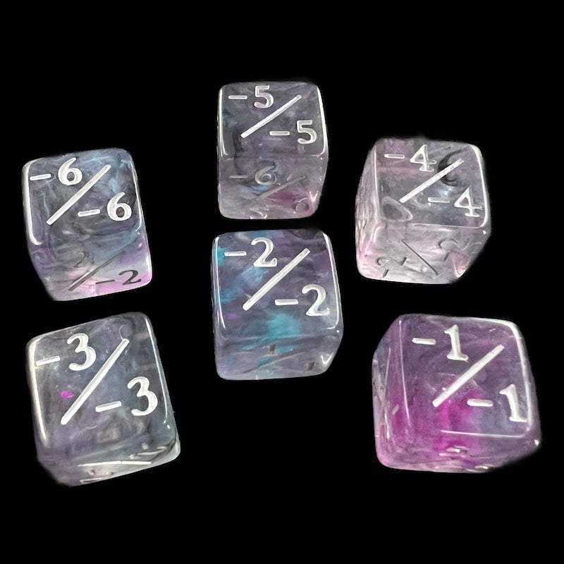 TDSO Eldritch Swirl Purple & Blue Negative Counter 6 x D6 Dice Set