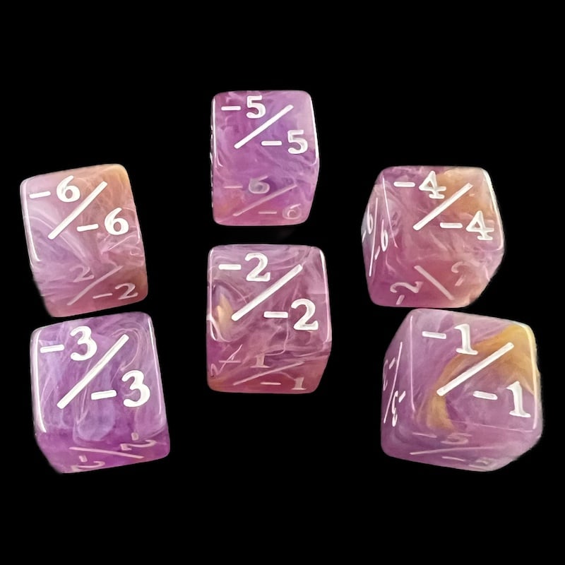 TDSO Eldritch Swirl Purple Yellow & Blue Negative Counter 6 x D6 Dice Set
