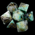 TDSO Gemstone Emerald & Gold 7 Dice Polyset In Padded Case