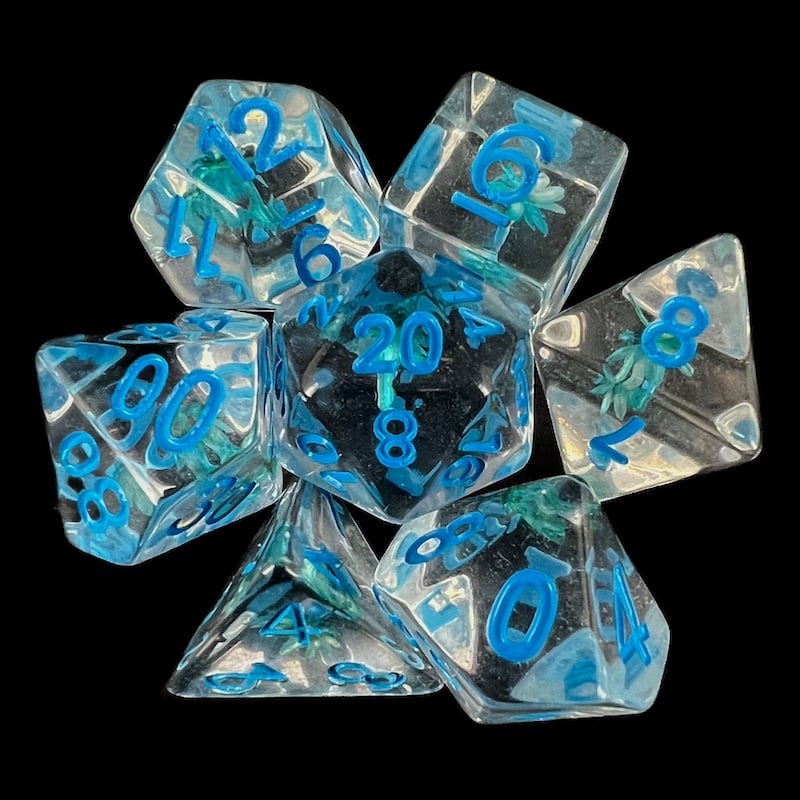 TDSO Encapsulated Flower Blue 7 Dice Polyset