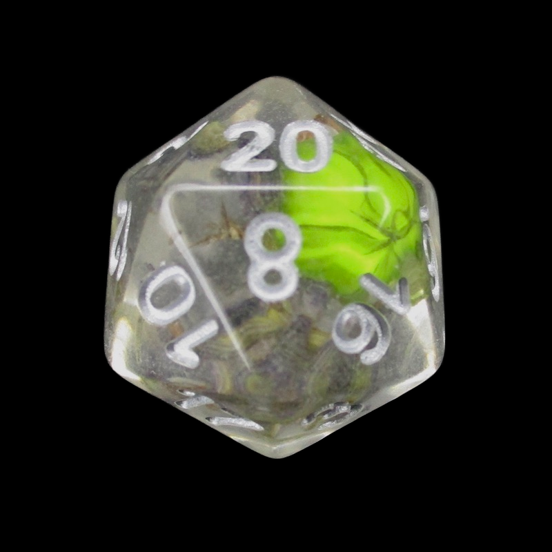 TDSO Encapsulated Flower Lavender & Green D20 Dice