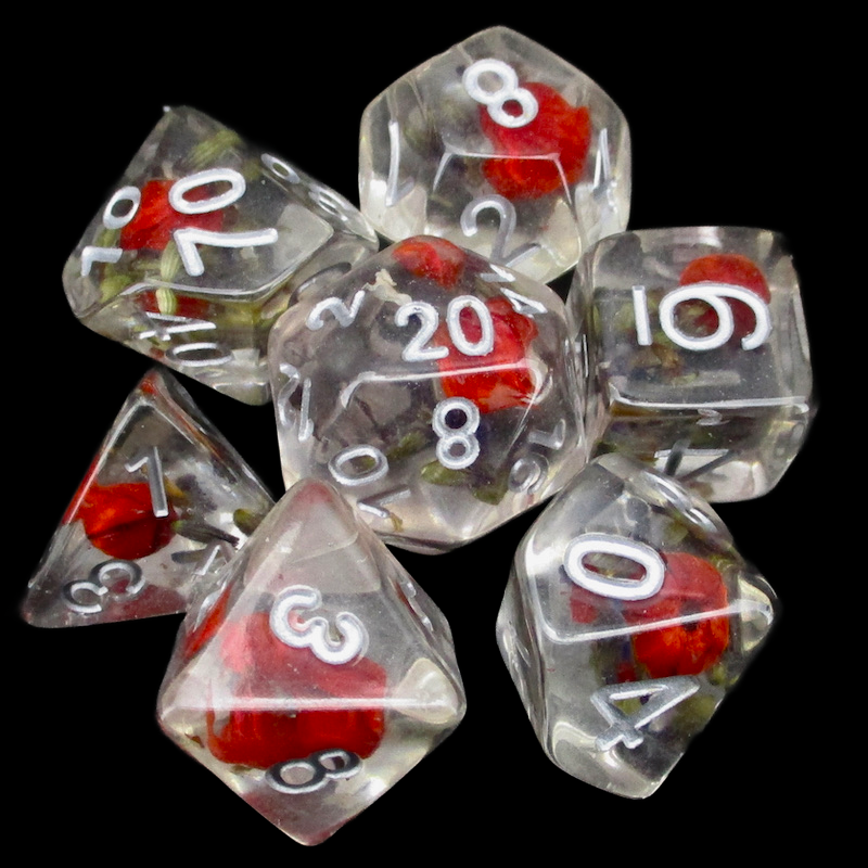 TDSO Encapsulated Flower Lavender & Red 7 Dice Polyset