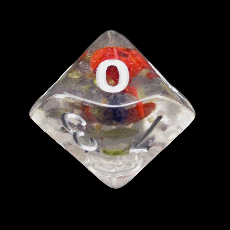 TDSO Encapsulated Flower Lavender & Red D10 Dice