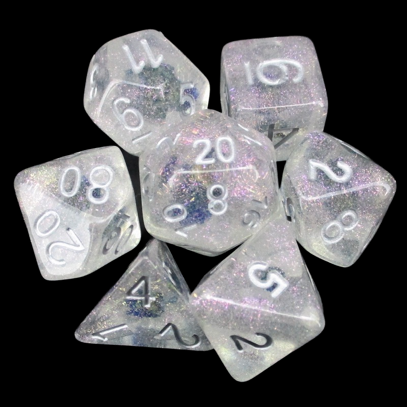 TDSO Encapsulated Glitter Flower Blue 7 Dice Polyset