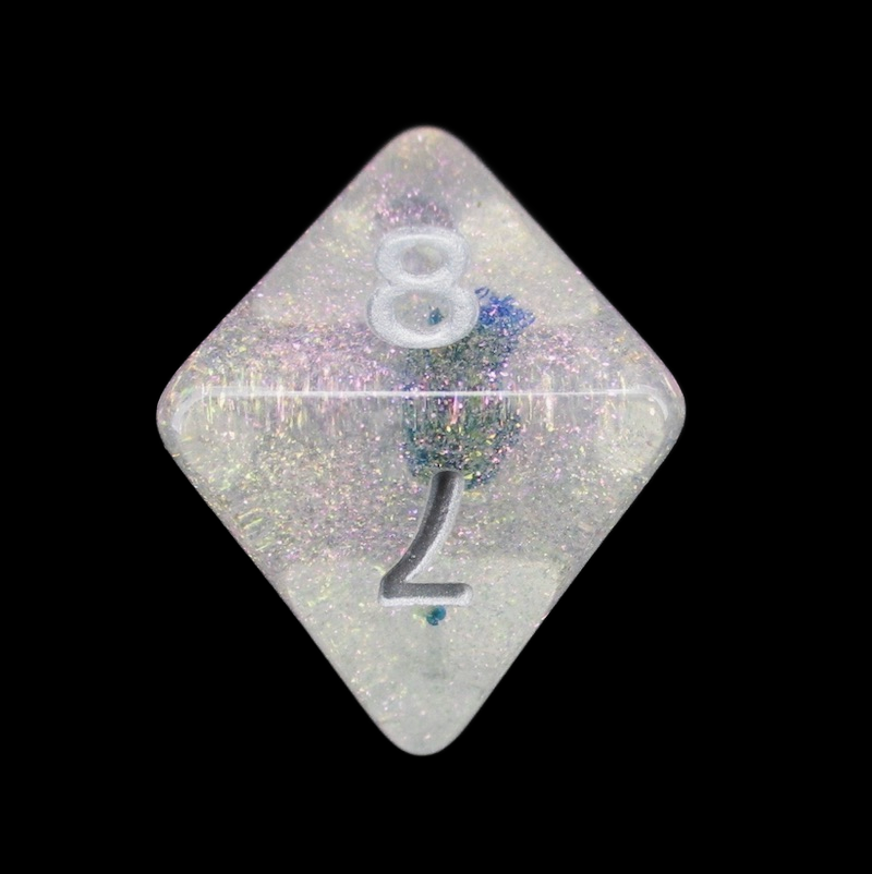 TDSO Encapsulated Glitter Flower Blue D8 Dice