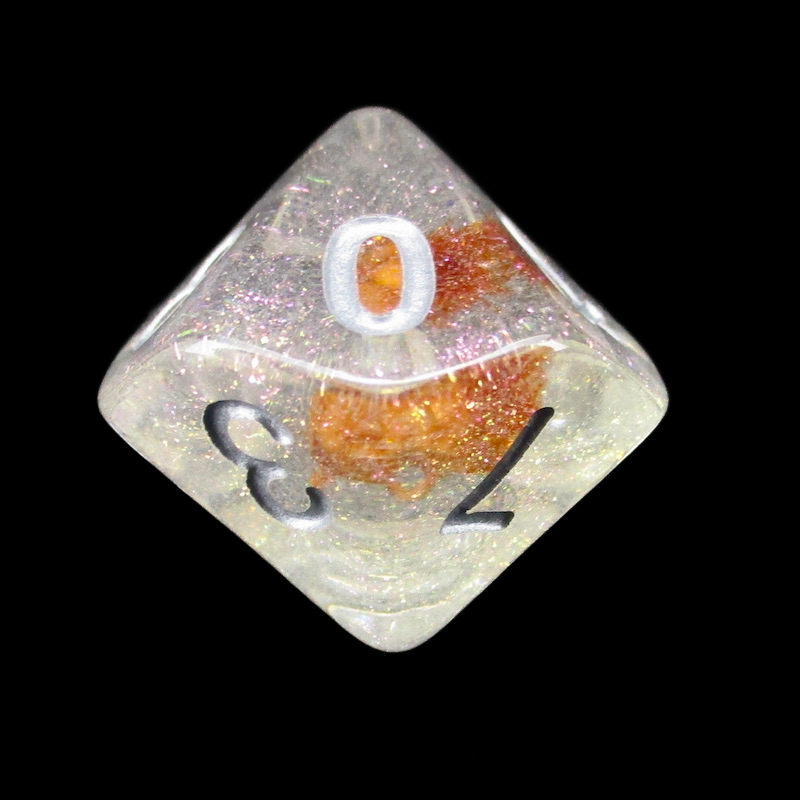 TDSO Encapsulated Glitter Flower Orange D10 Dice