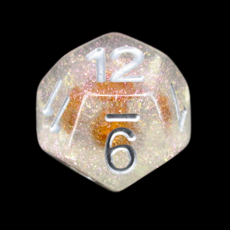 TDSO Encapsulated Glitter Flower Orange D12 Dice