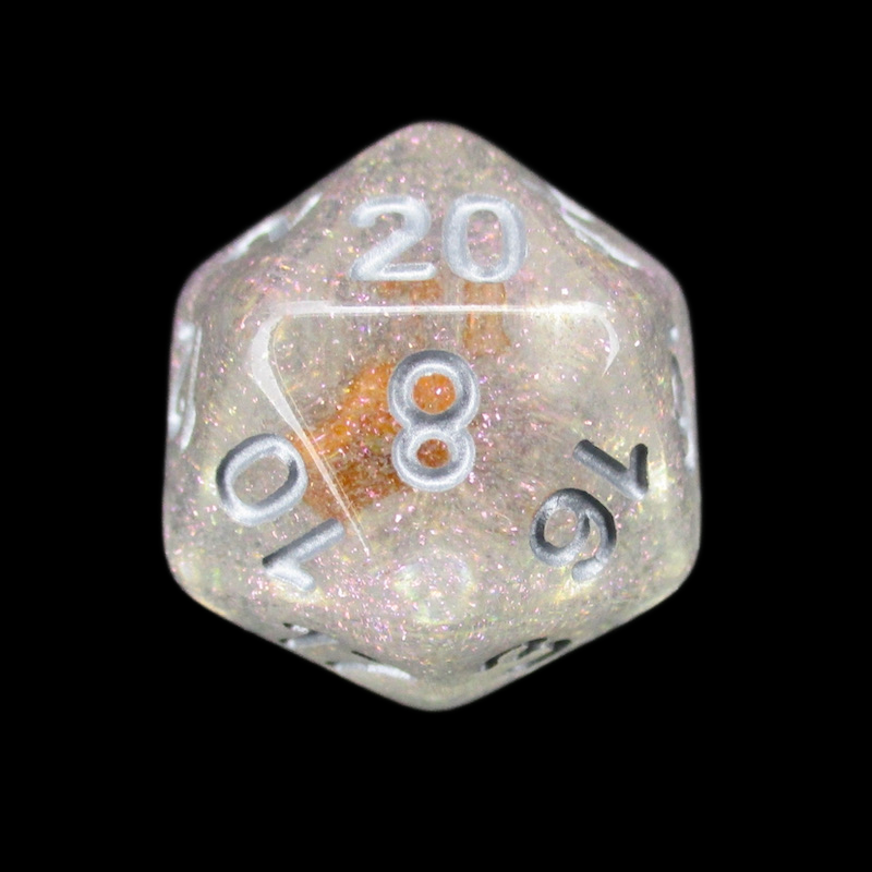 TDSO Encapsulated Glitter Flower Orange D20 Dice