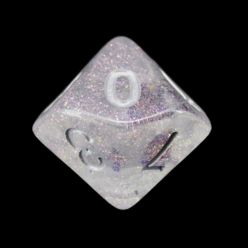 TDSO Encapsulated Glitter Flower Purple D10 Dice