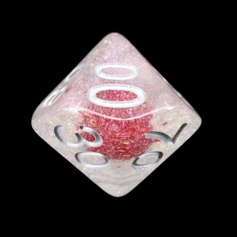 TDSO Encapsulated Glitter Flower Red Percentile Dice