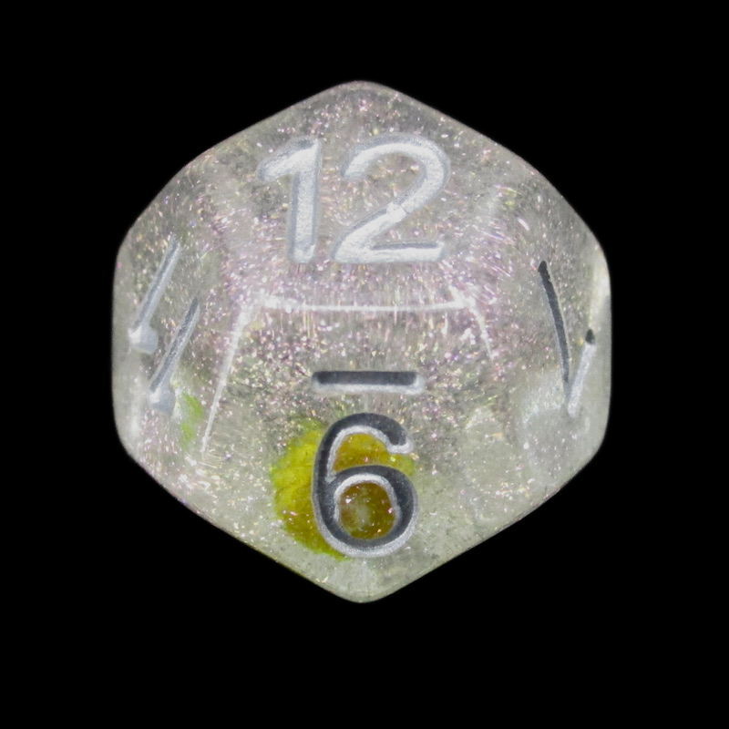 TDSO Encapsulated Glitter Flower Yellow D12 Dice