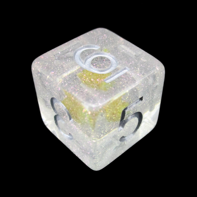 TDSO Encapsulated Glitter Flower Yellow D6 Dice